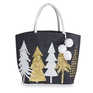 Mud Pie Winter Dazzle Sequin Christmas Trees Tote